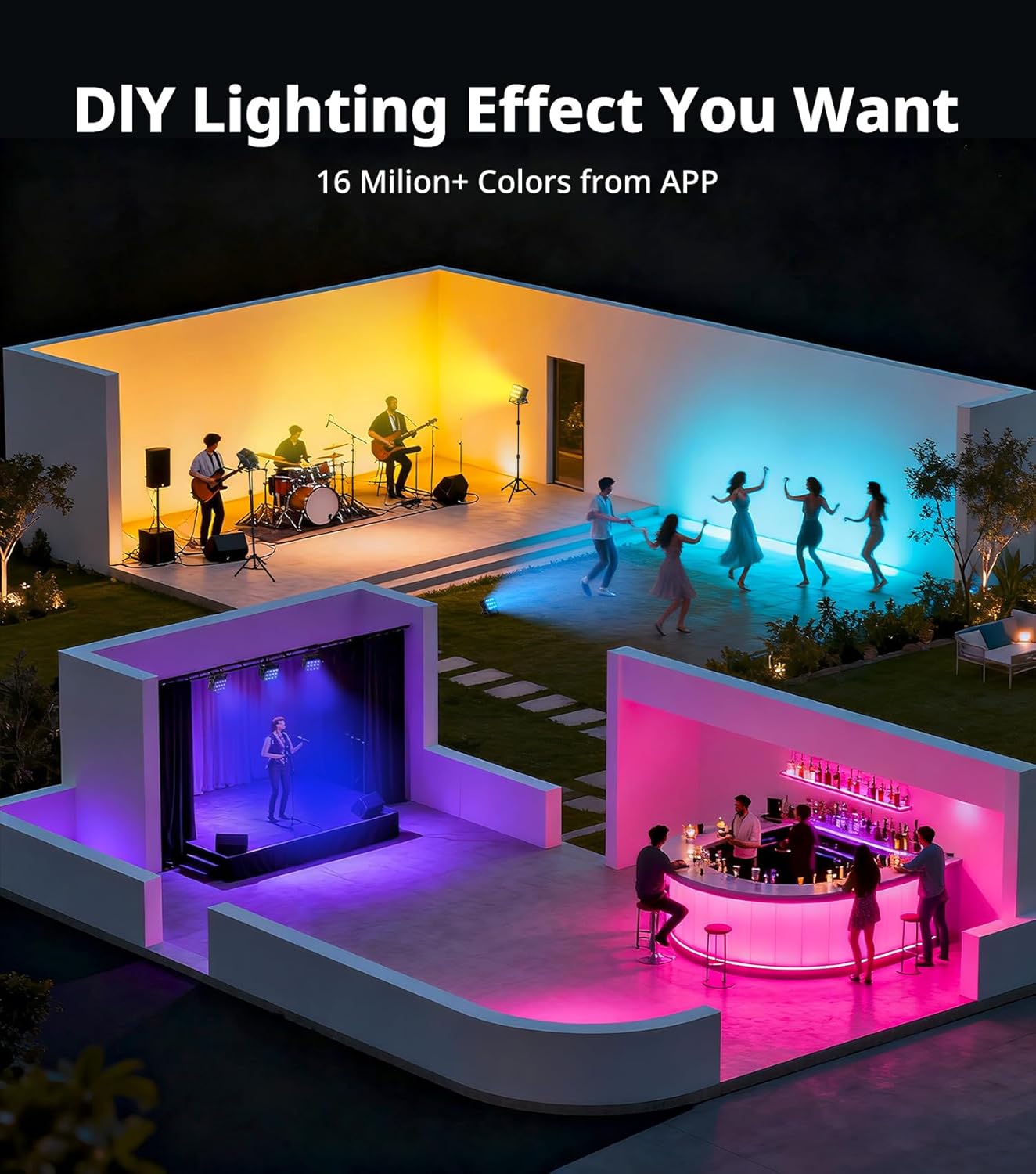 12x12W RGBWA UV LED Par Lights, 8-Hr Battery Powered Uplights with DMX512/APP/Remote Control, Stage Lighting for DJ Shows, Studio, Party, Indoor Events
